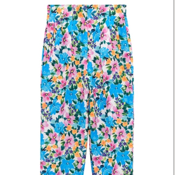 Zara vibrant flowers high waist pants made in Europe NWT - Picture 12 of 12